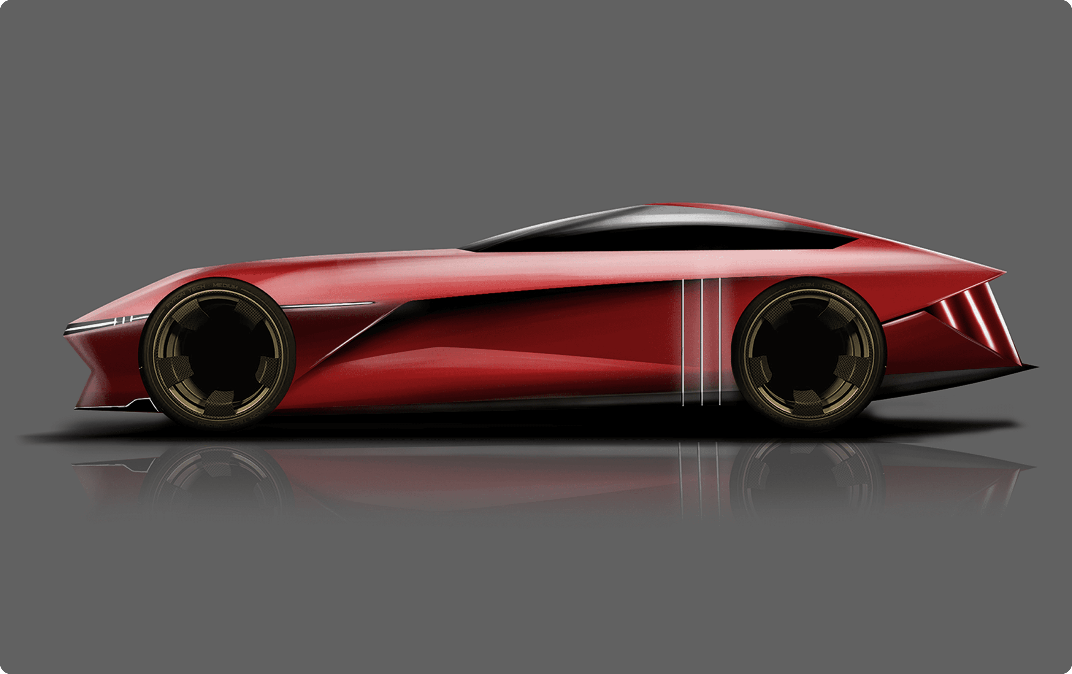 A photoshop sketch or 2D rendering of a concept car's side view project for a brand called UAG.