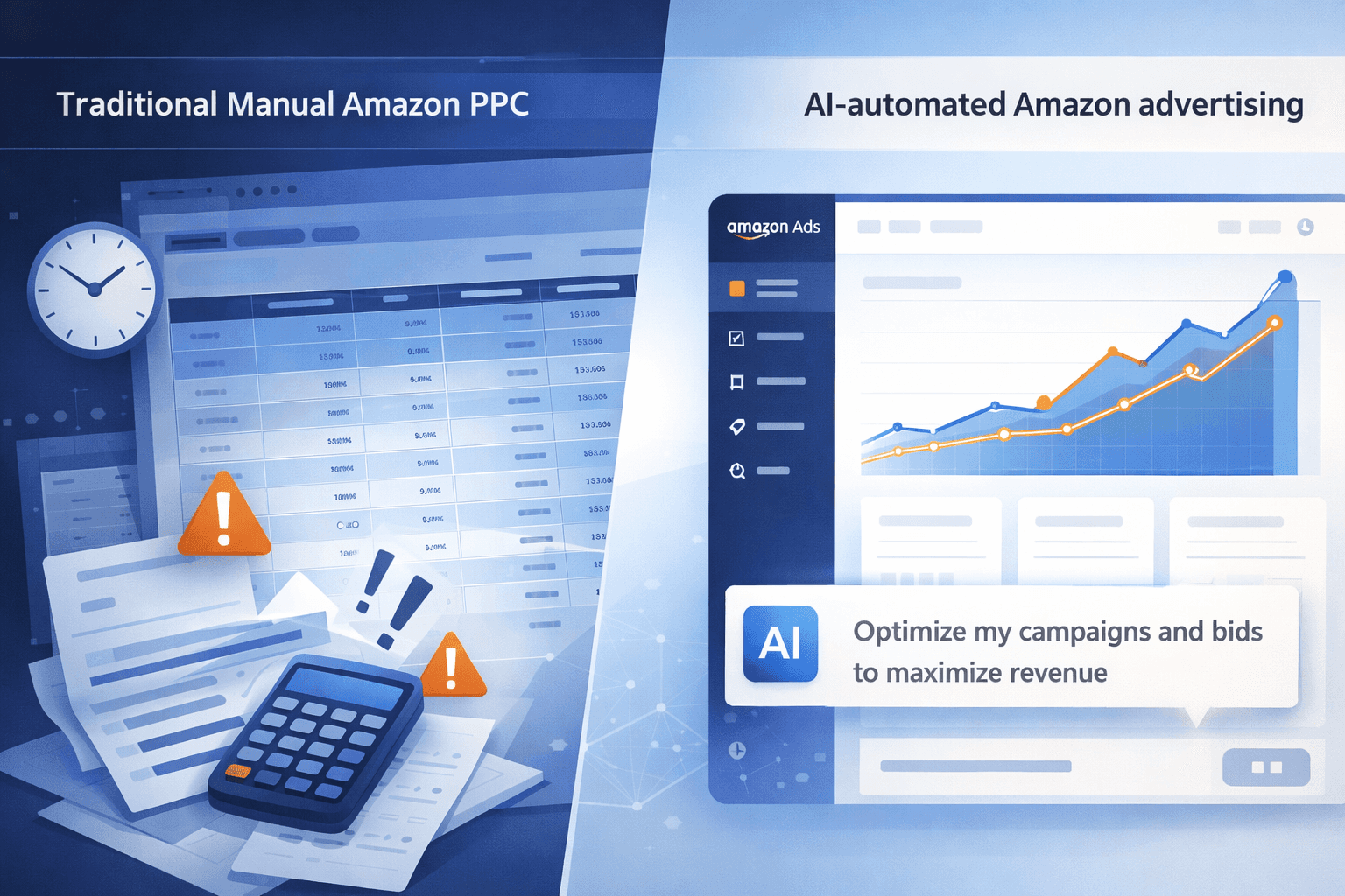 Comparison of manual Amazon PPC management versus AI-powered Amazon PPC automation tools in 2026