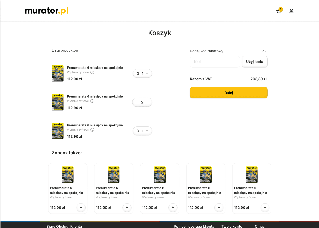 Cart - Main desktop view with product list and summary.