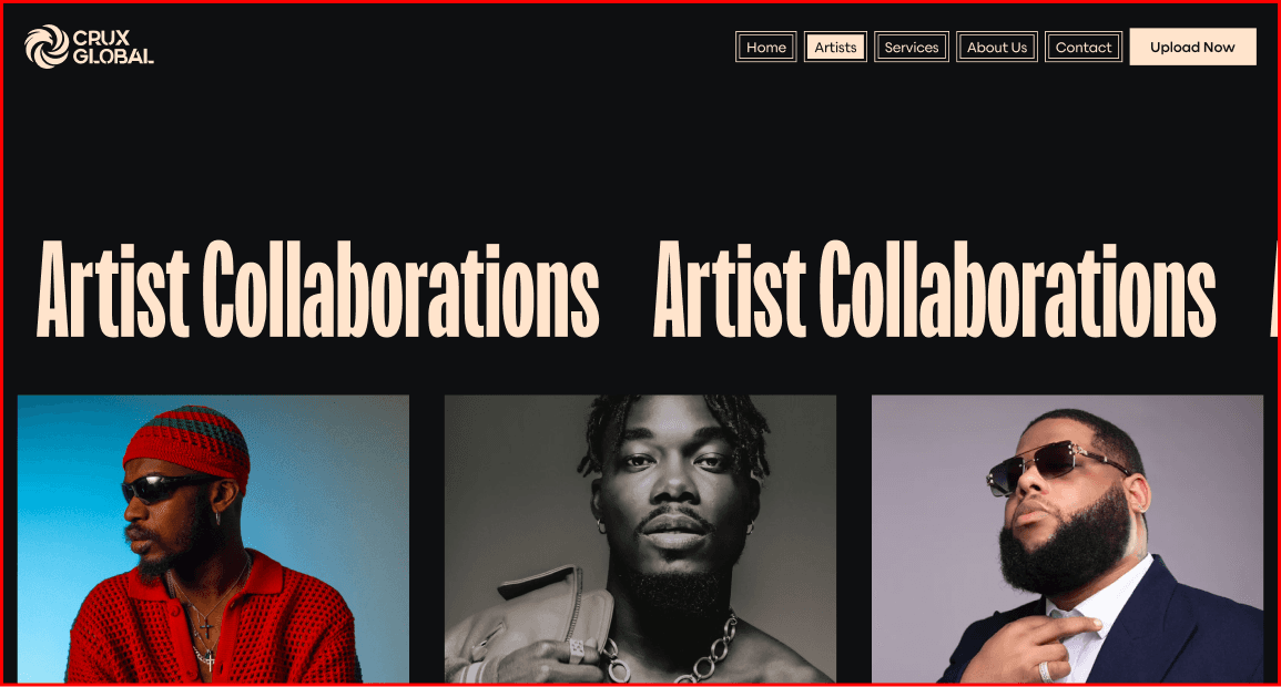 Crux global artists desktop page