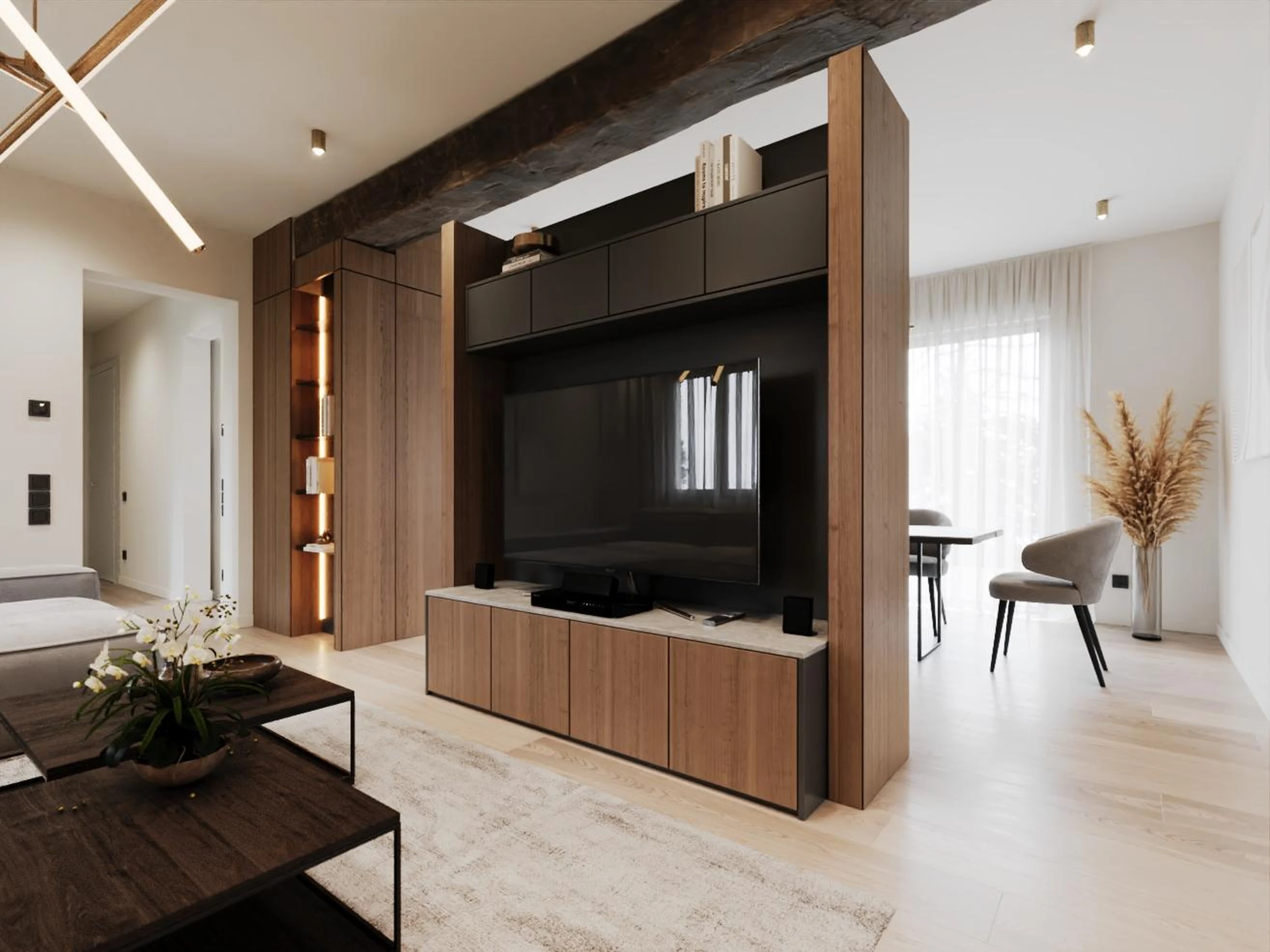 Détail — poignée intégrée sur façade de meuble.