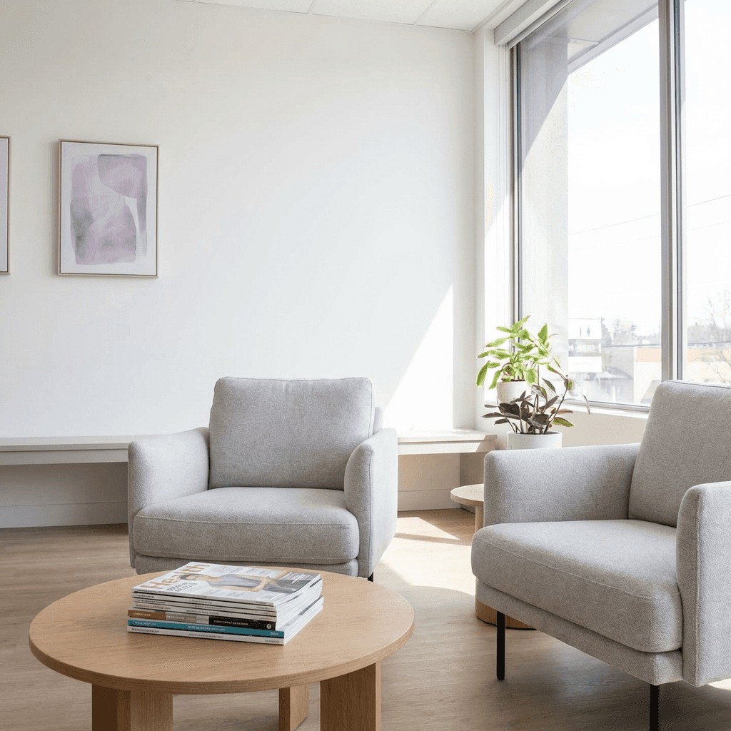 Praxisraum für Physiotherapie mit Dekoelementen