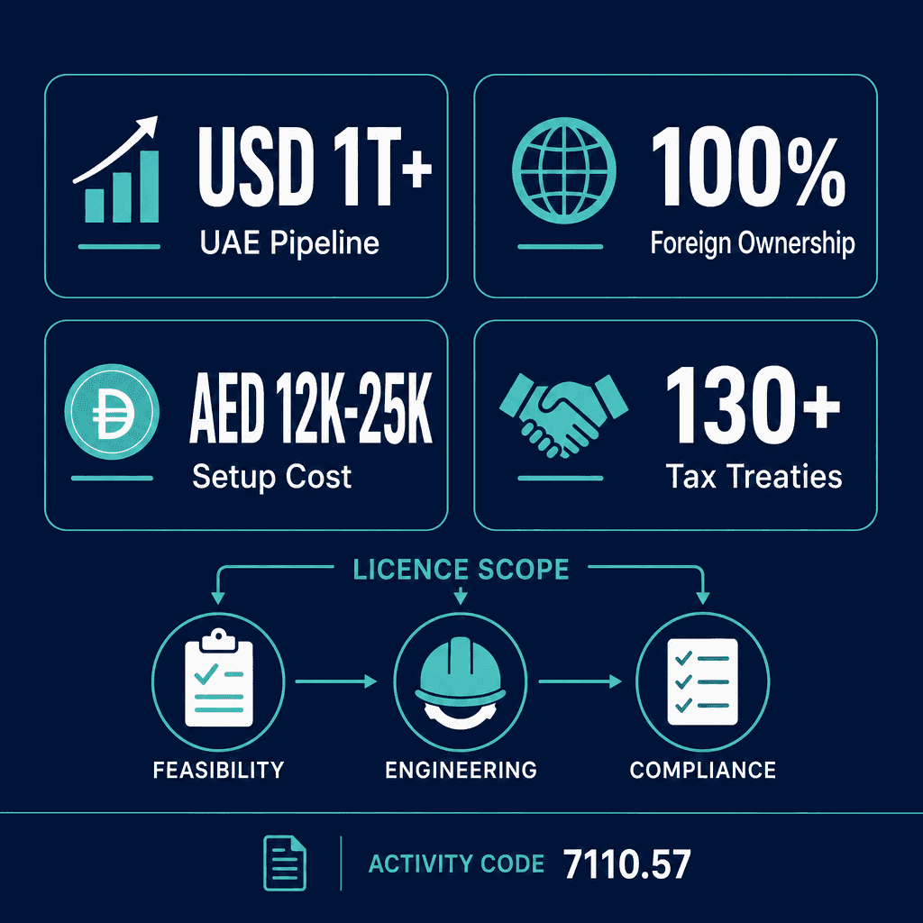 Infographic: Projects Management Engineering & Technical Feasibility Studies Services Business License in Dubai
