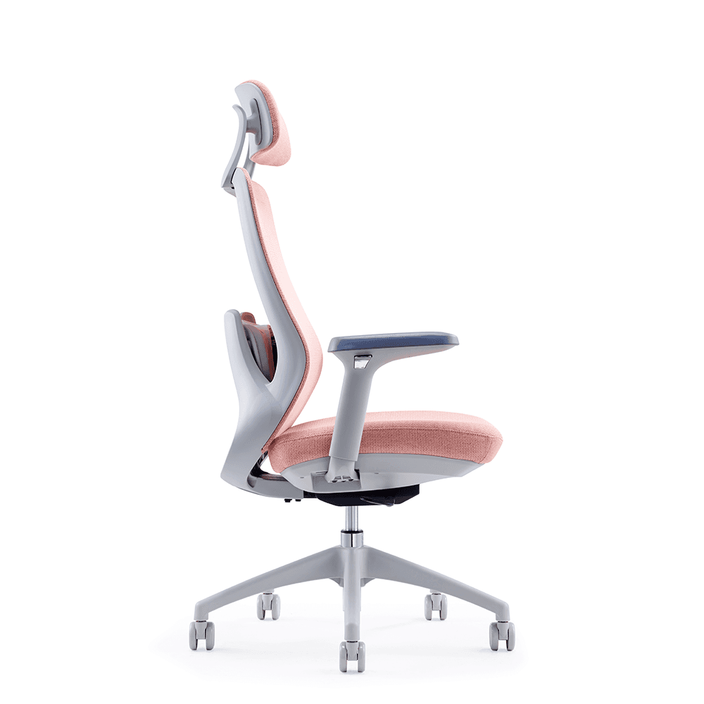 Ergonomic high-back mesh office chair with adjustable headrest, smart lumbar massage support, and reclining function – side view