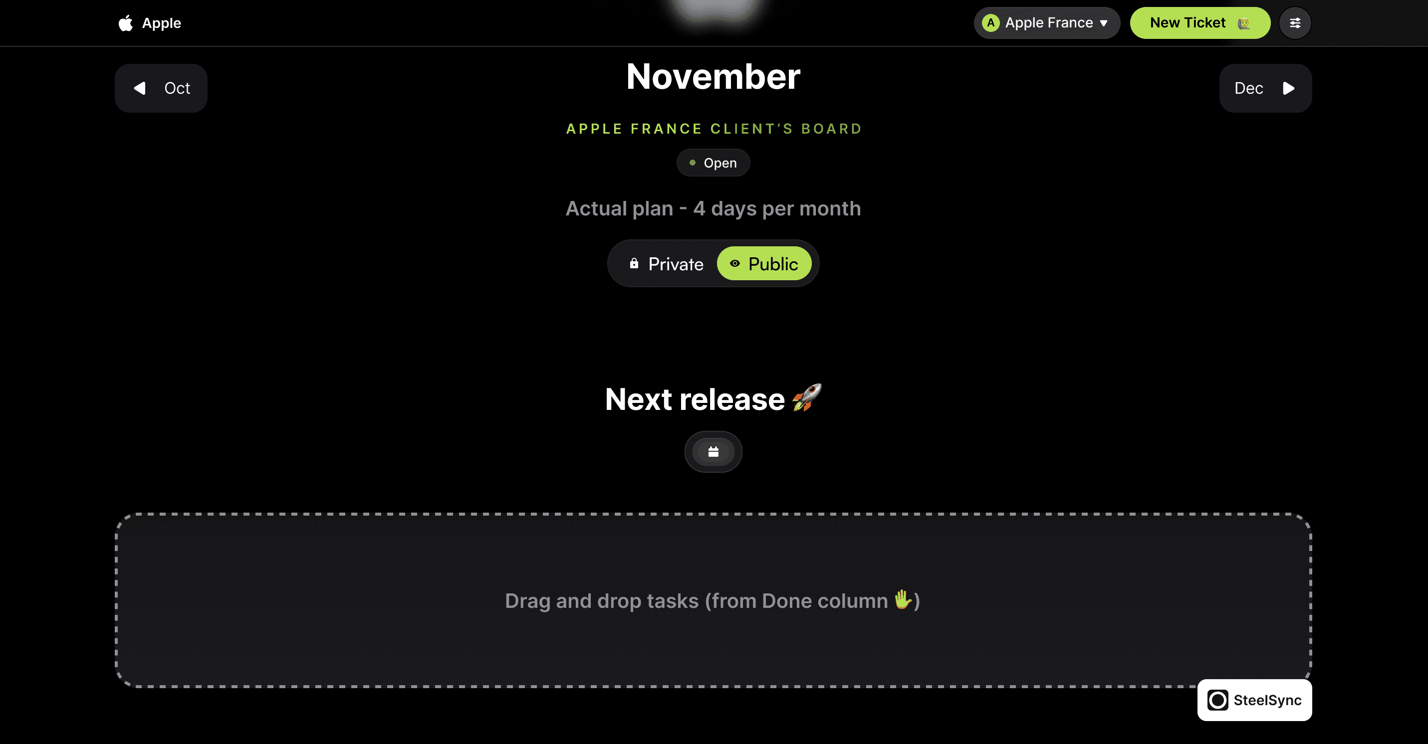 A quick snapshot of a Public Board by SteelSync.io