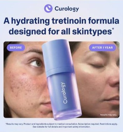Curology static ad: tretinoin before and after one year