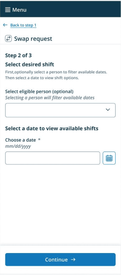 Shift swap step 3 screen