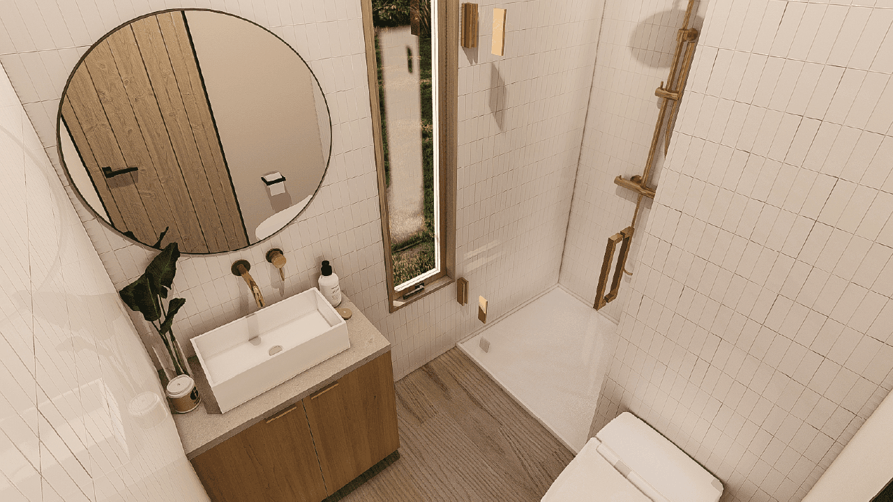 Modern spacious tiny house bathroom
