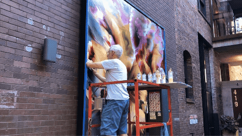 Kevin Cosley’s painting Sudden Growth, 75x75 inches, oil on canvas, 2024. On view at the Meydenbauer Center as part of the exhibit Somewhere I’ve Never Been Before.