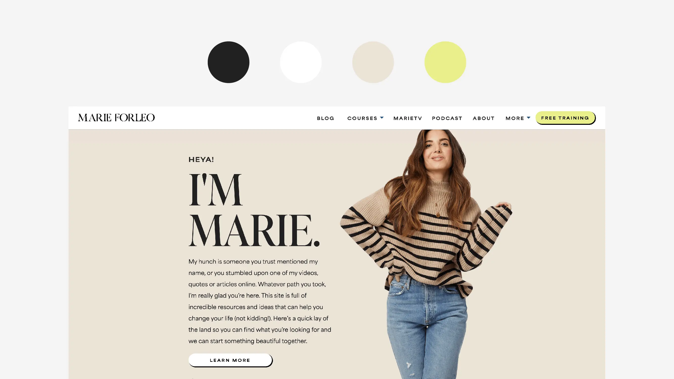 marie forleo website color scheme