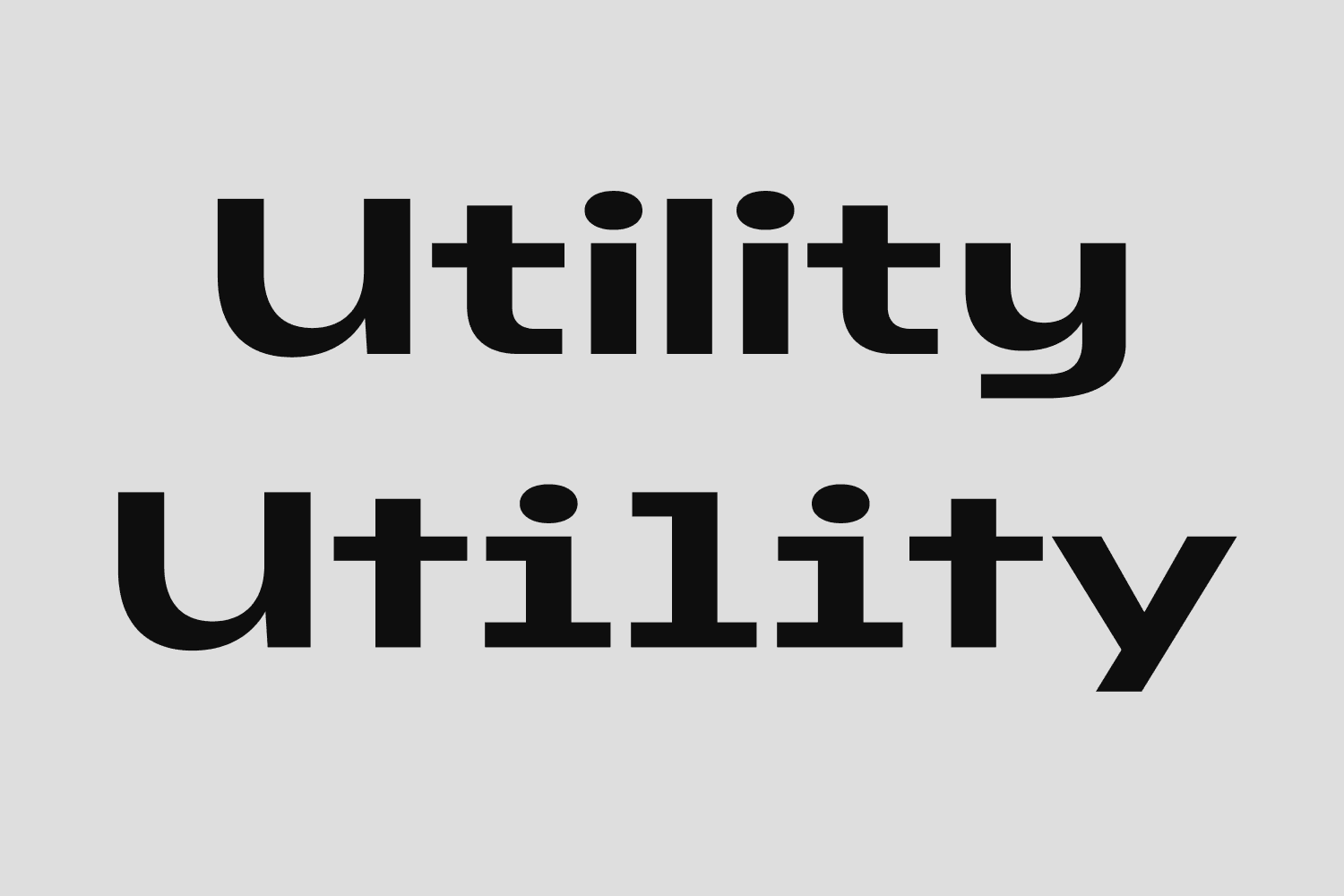 Word Utility set in functional sans serif Refrankt with various OpenType features applied