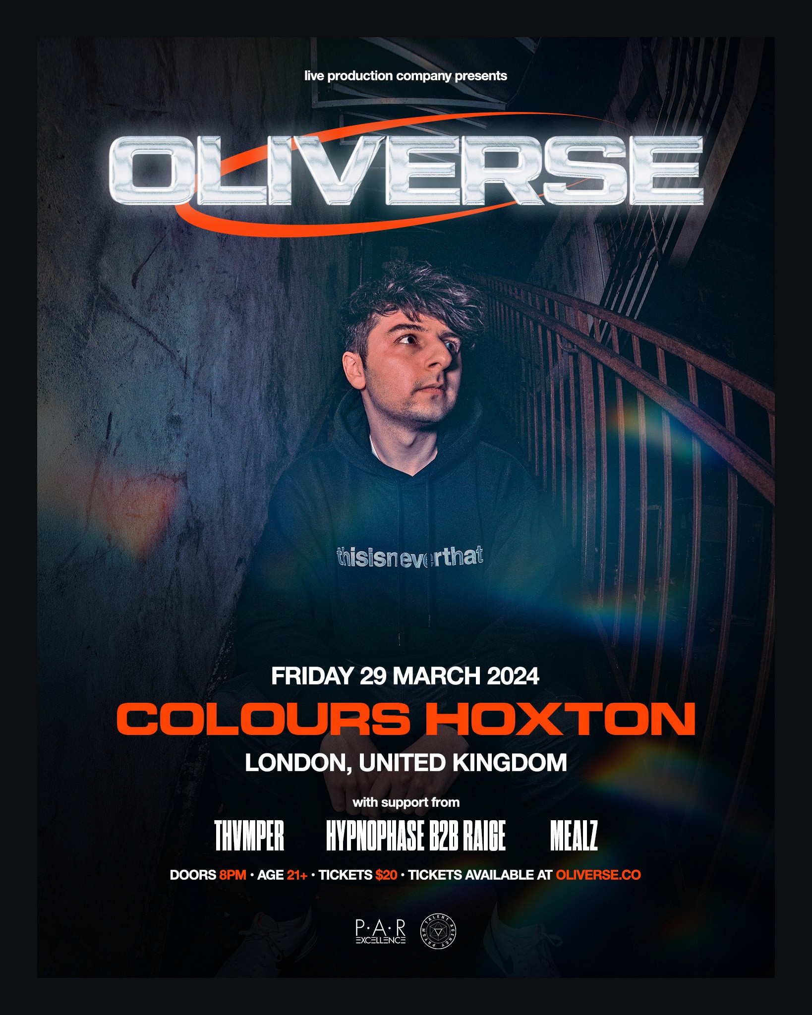 Abstract streaks of orange and blue light