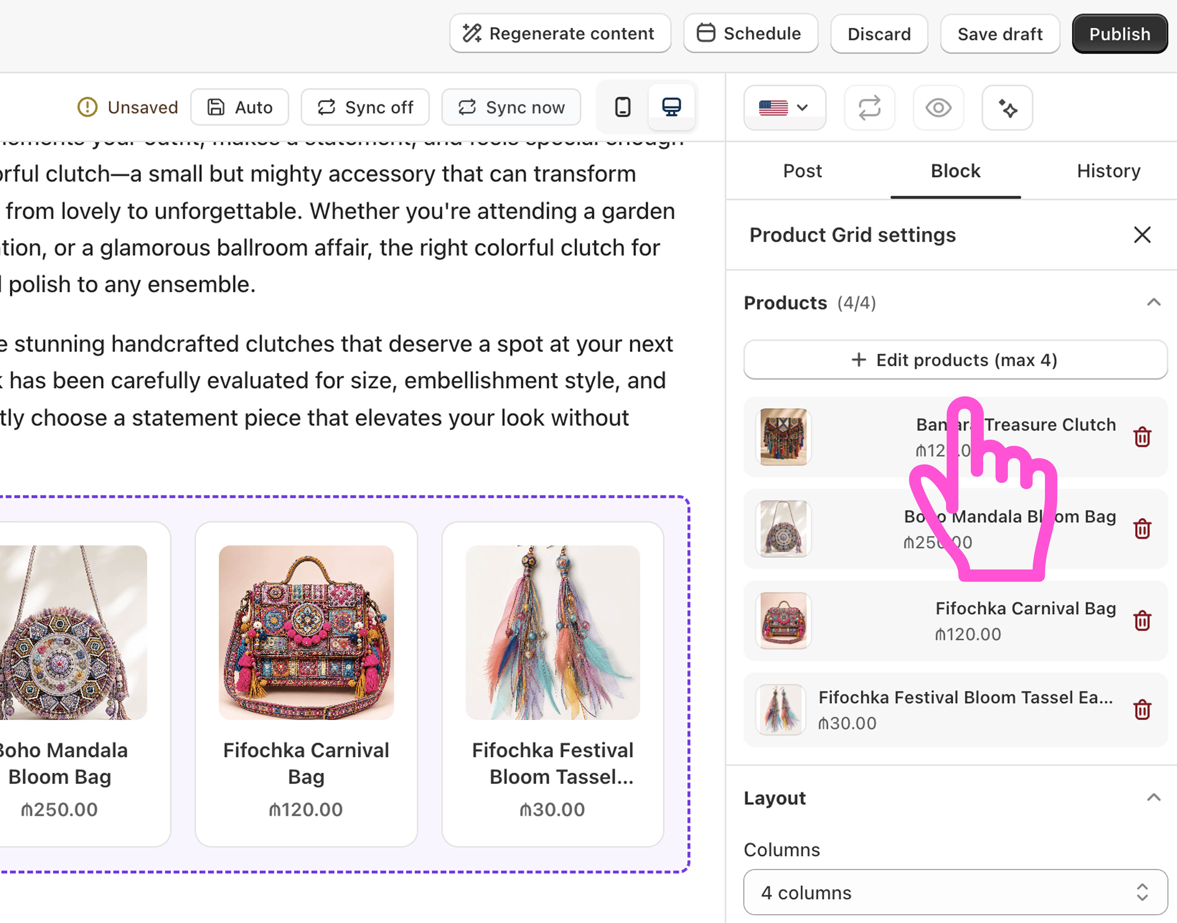 How to add multiple products to a blog post in Shopify?