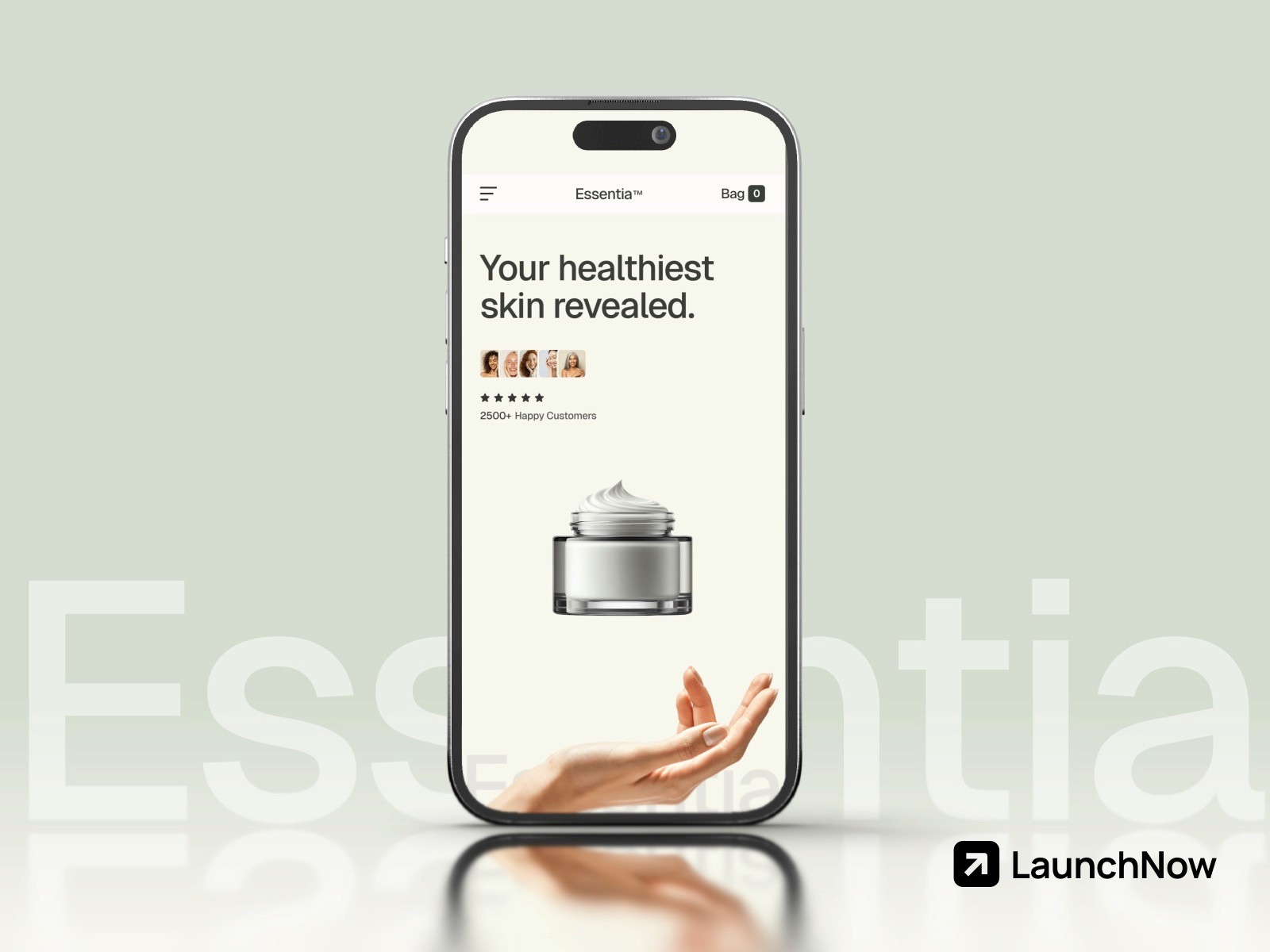 Essentia Framer template mobile responsive design on phone