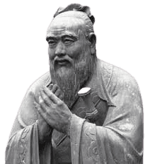 A statue of an elderly man with a long beard and traditional robes, hands clasped together in a gesture of respect or contemplation. The figure exudes wisdom and serenity, with intricate details on his flowing robes and a calm, dignified expression. The sculpture, set against a plain background, represents a historical or philosophical figure, capturing a sense of reverence and timelessness.