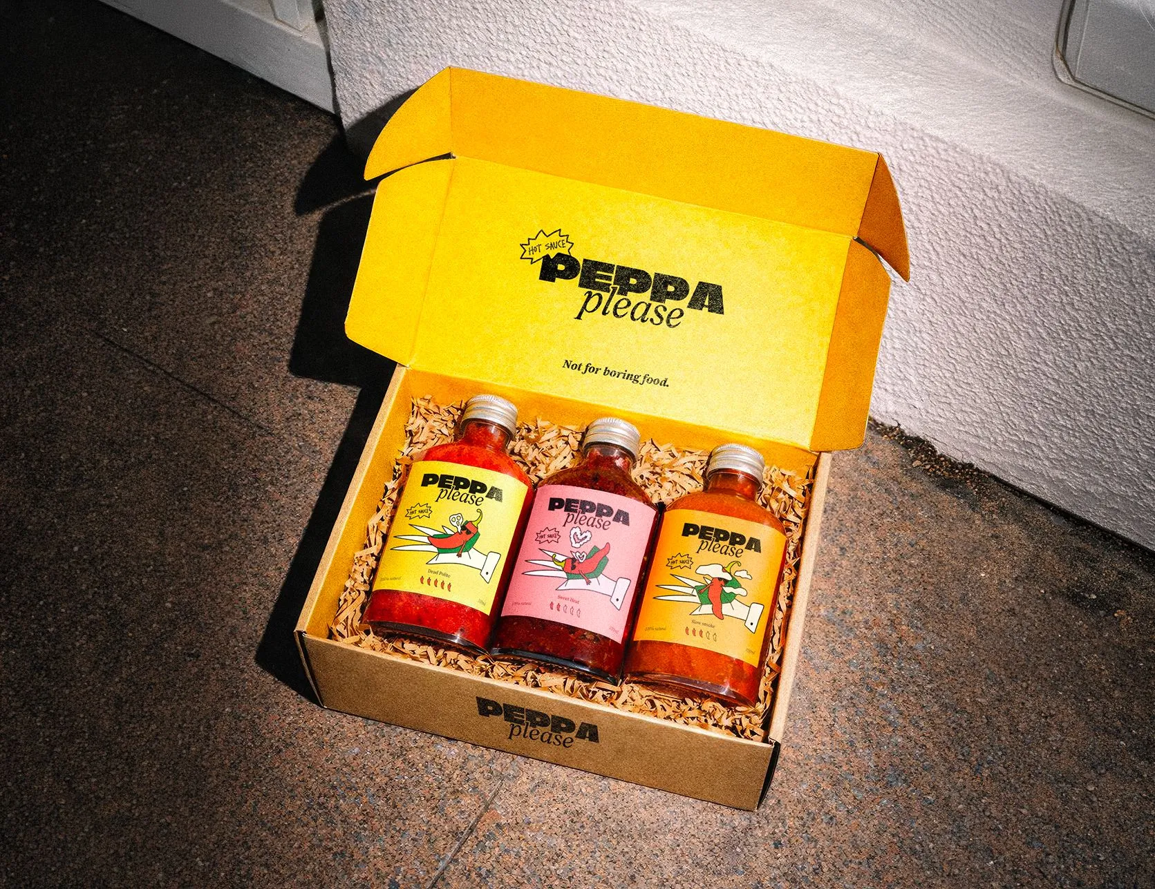 Peppa please packaging sauce piquante graphiste
