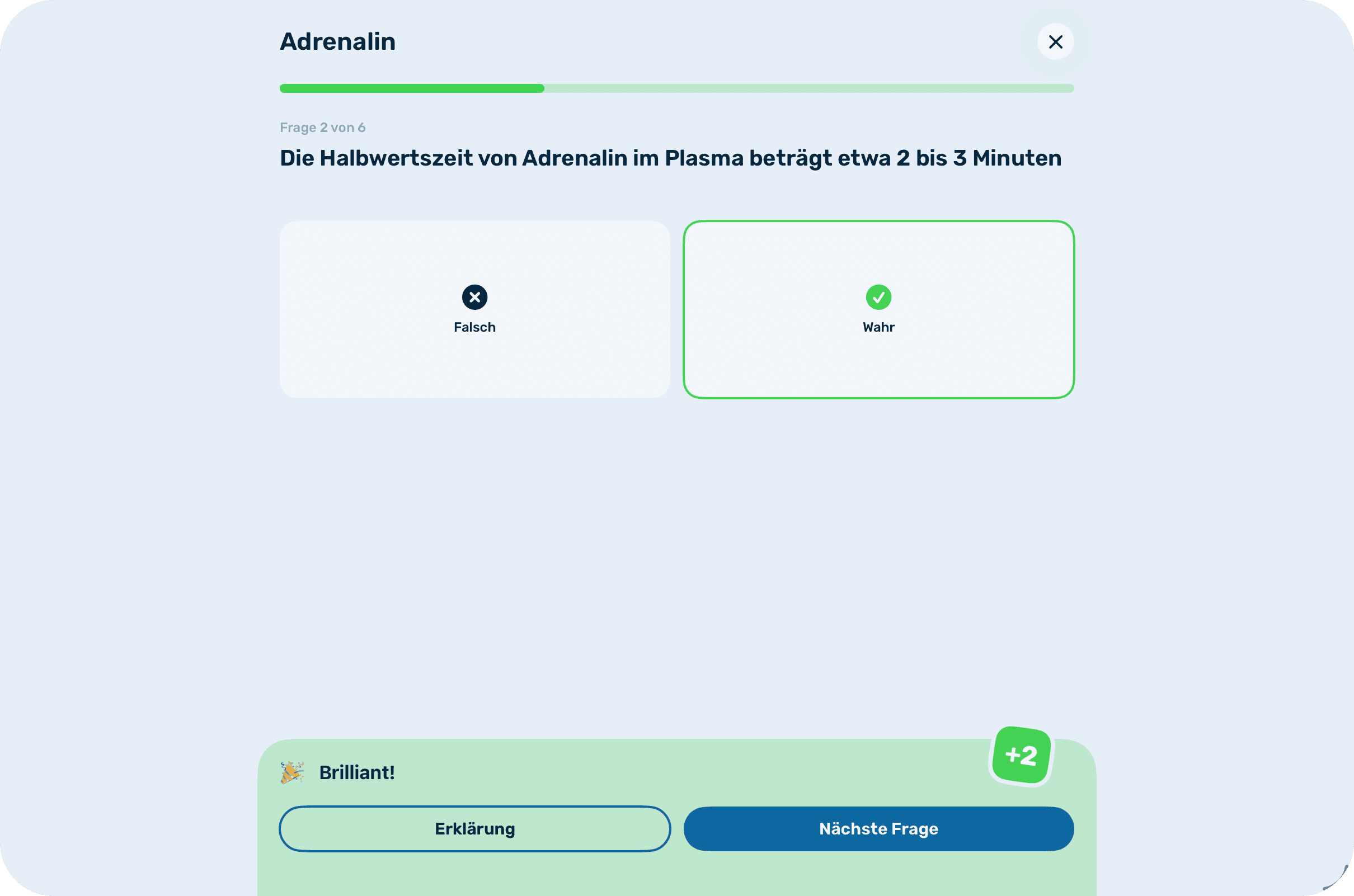 Screenshot: "Quiz"-Ansicht auf dem iPad