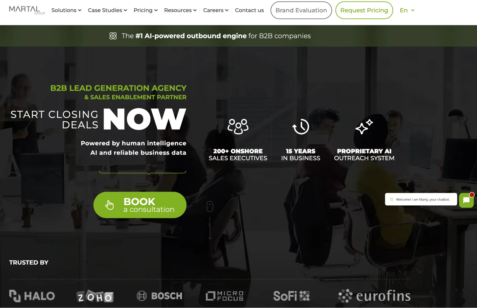 Martal Group homepage: B2B lead generation and sales outsourcing agency