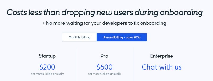 Userflow's pricing tiers