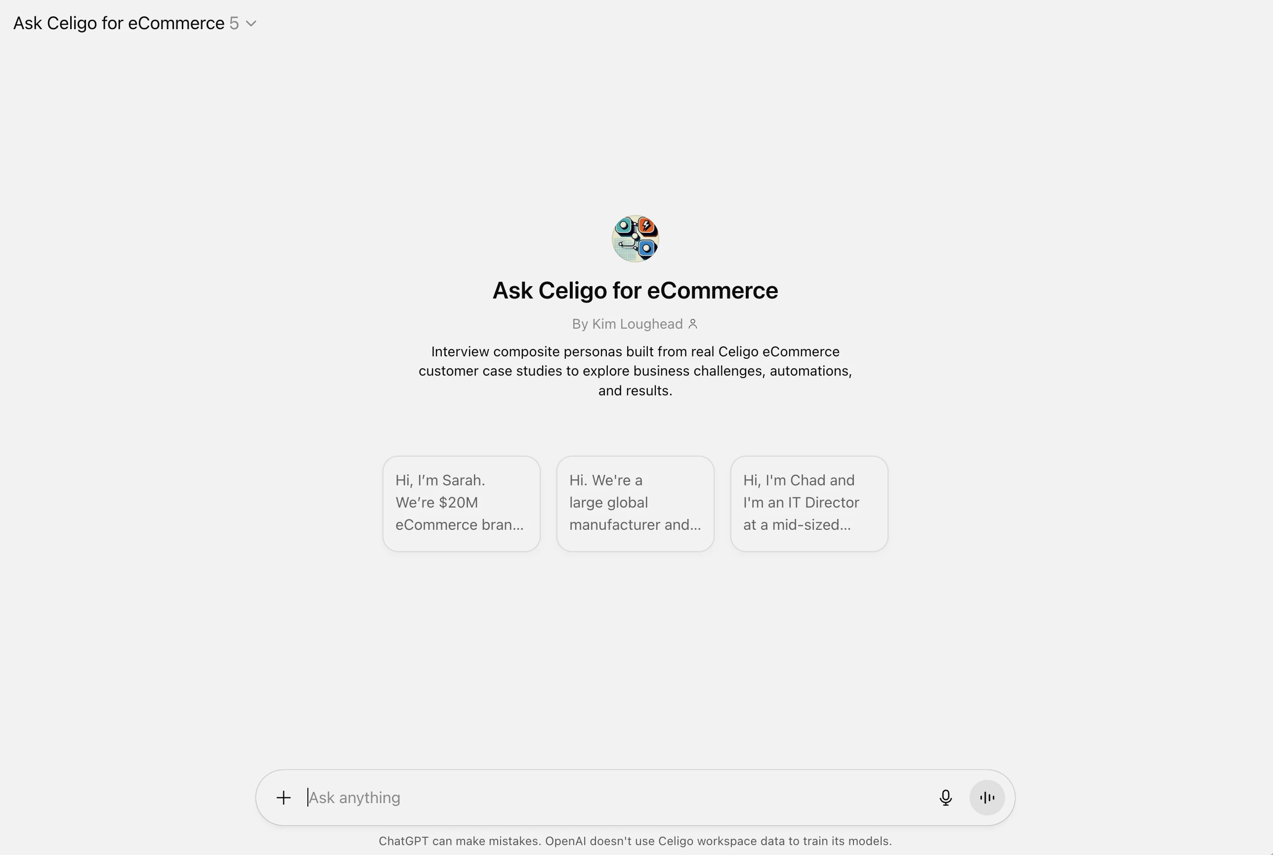 Celigo custom GPT chat bot screenshot