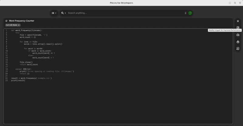 Improving snippet performance using Pieces.