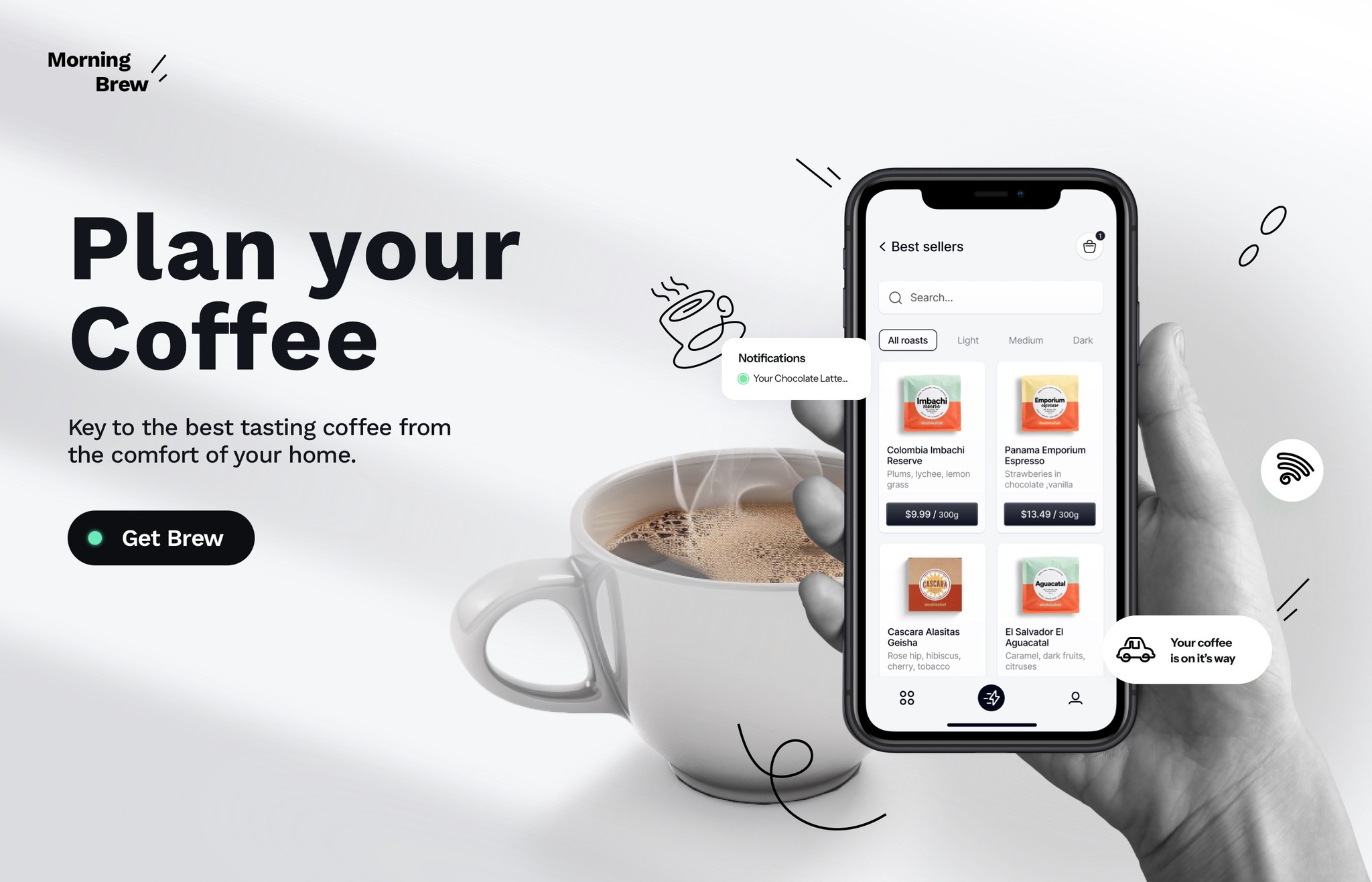 Web Design for Morning Brew a coffee company.