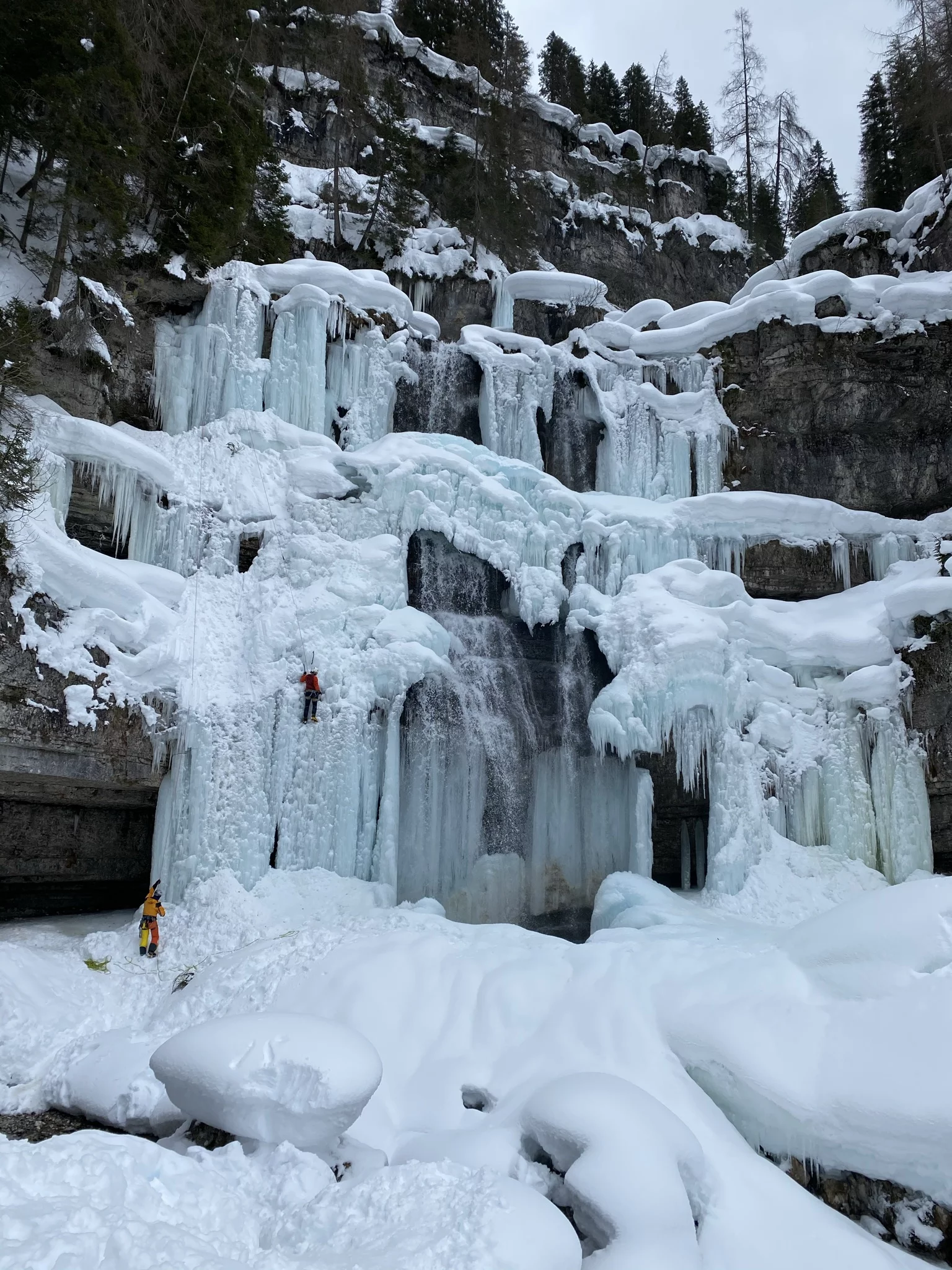 Skii mountaineering freeride down a mountain dolomites