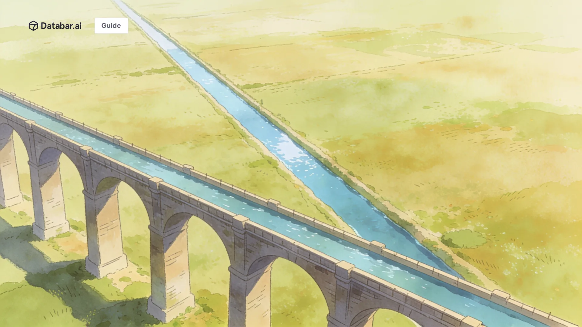 Illustration of a long viaduct carrying a narrow channel straight across a wide plain — Enterprise Data Enrichment: How Global Companies Scale Data Operations (2026)