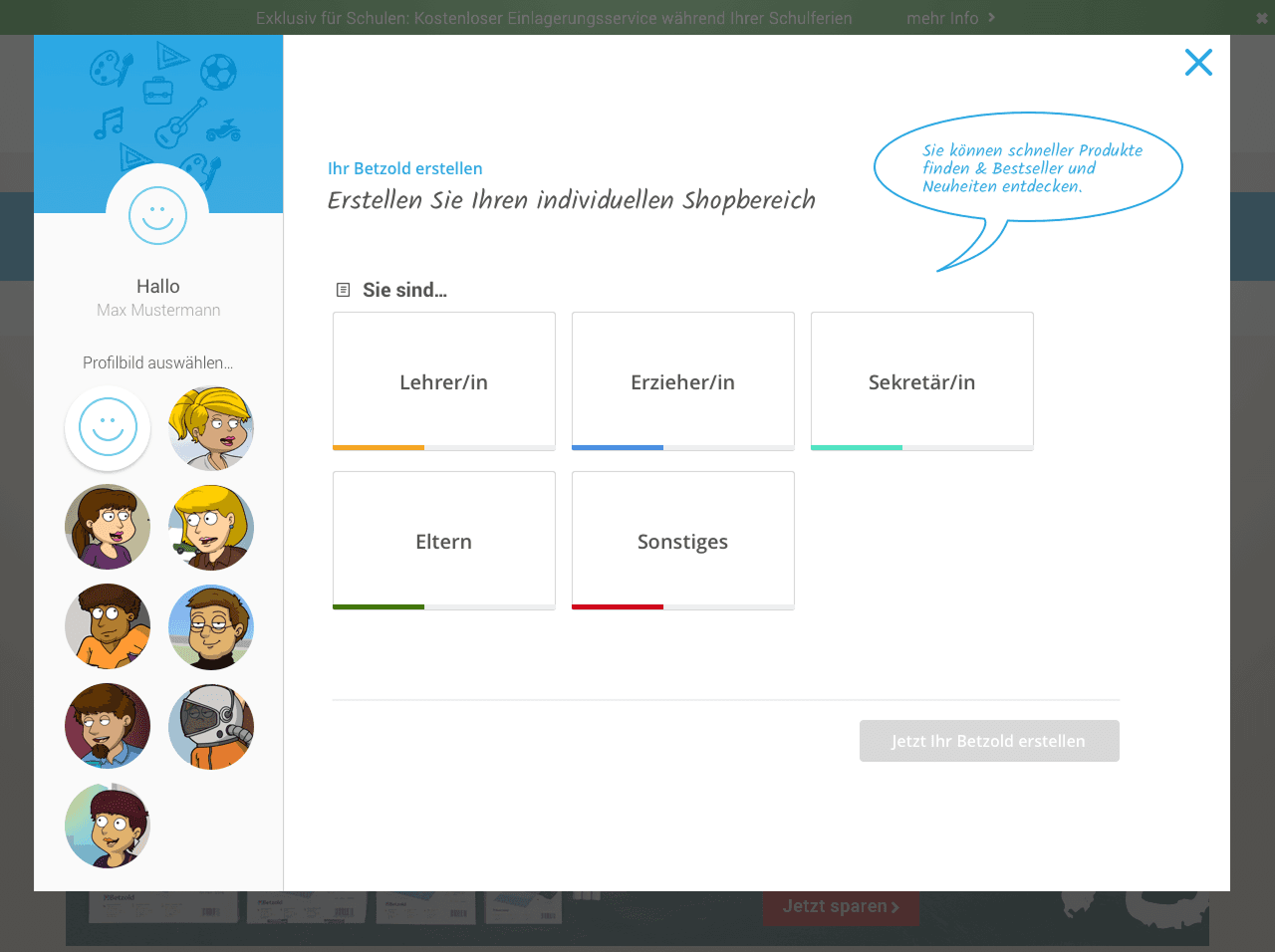 Beispielansicht der aktiven Personalisierung “Mein Betzold”