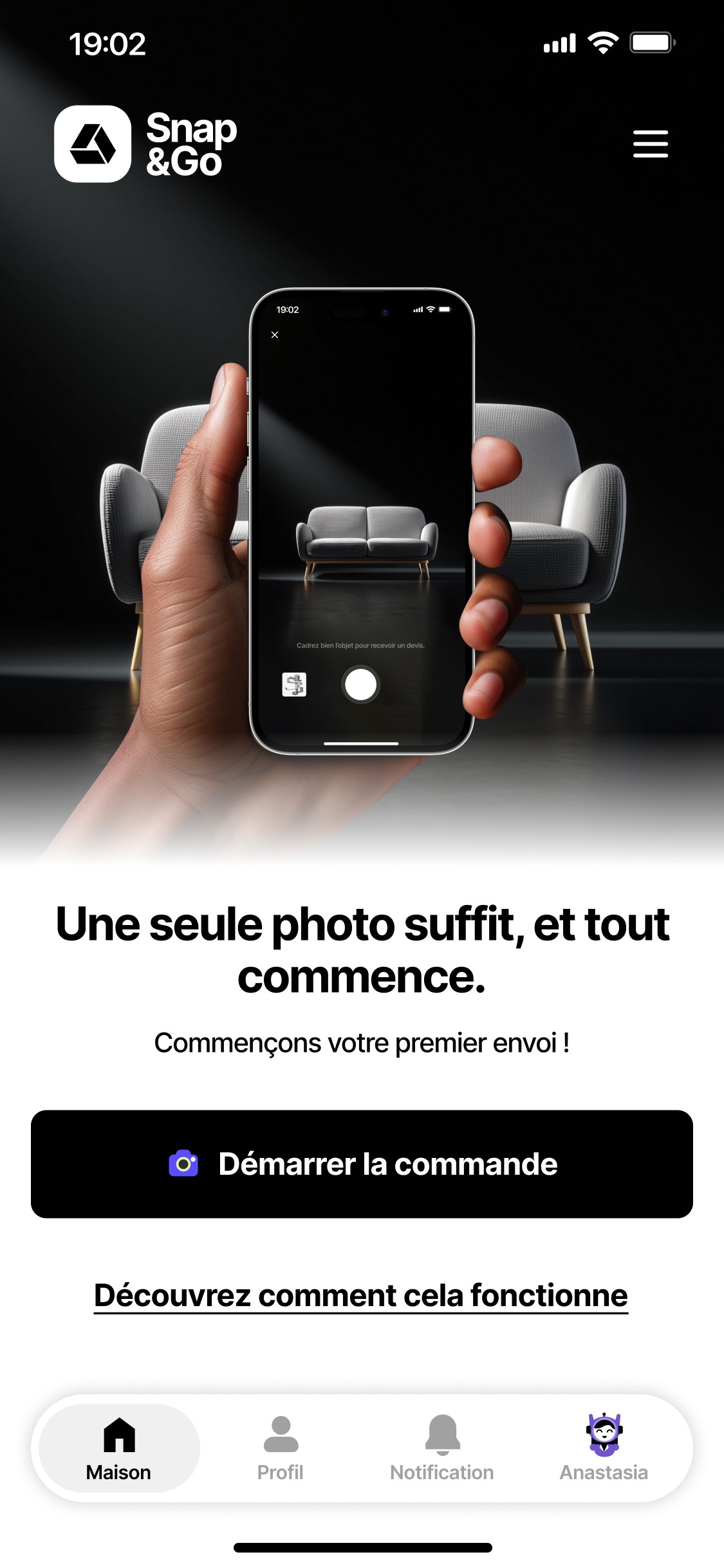 Home page screen of snap and go for guest/non-users