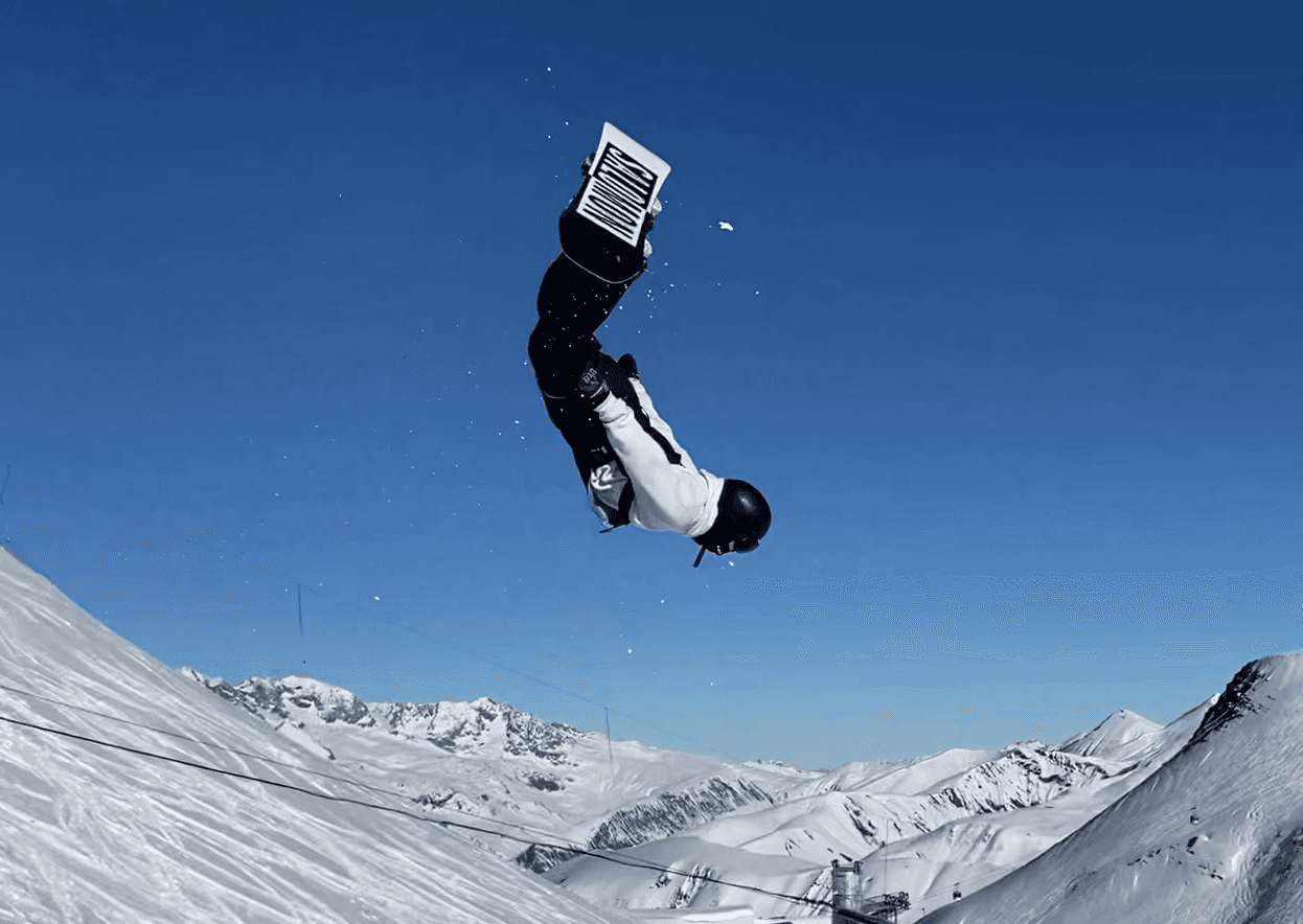 Person doing a backflip on a snowboard