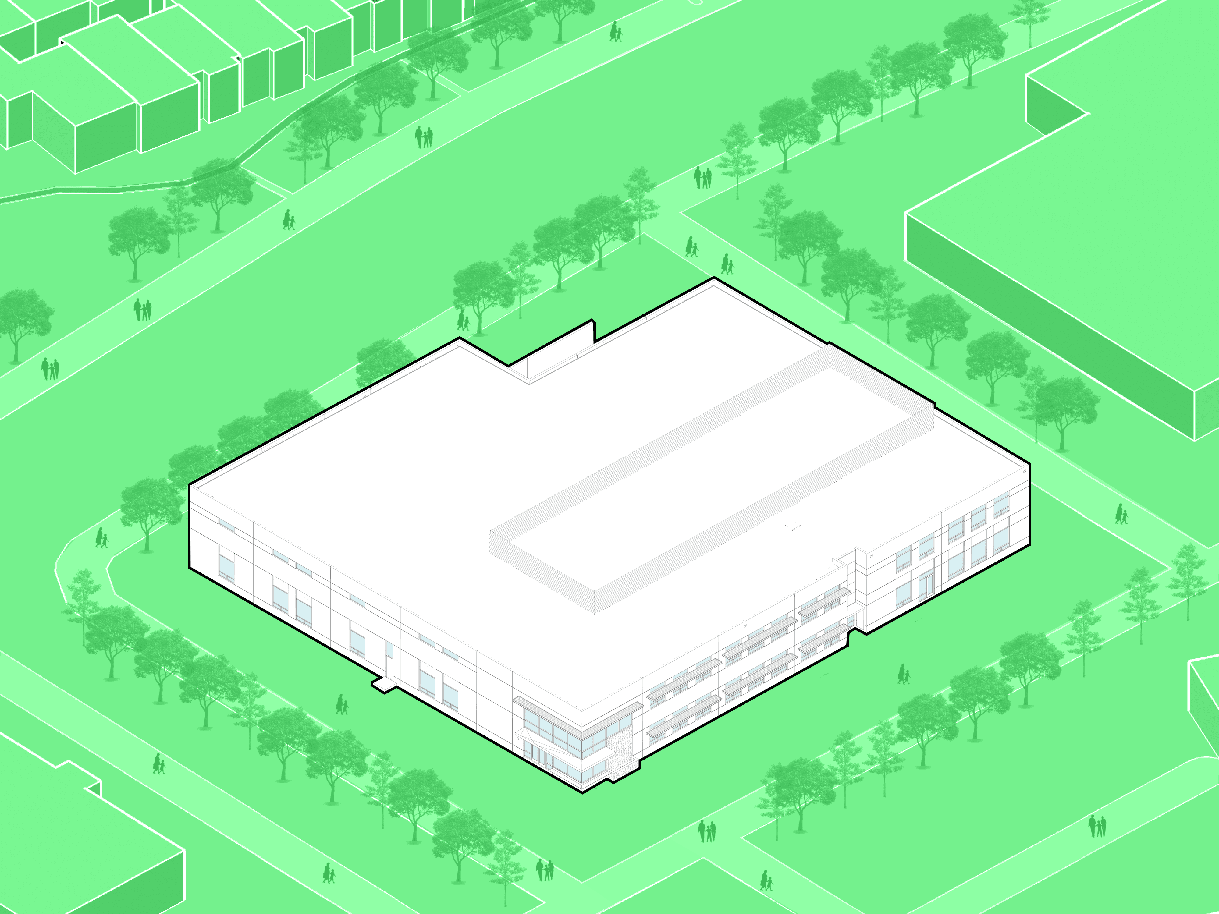 Site plan, isometric view
