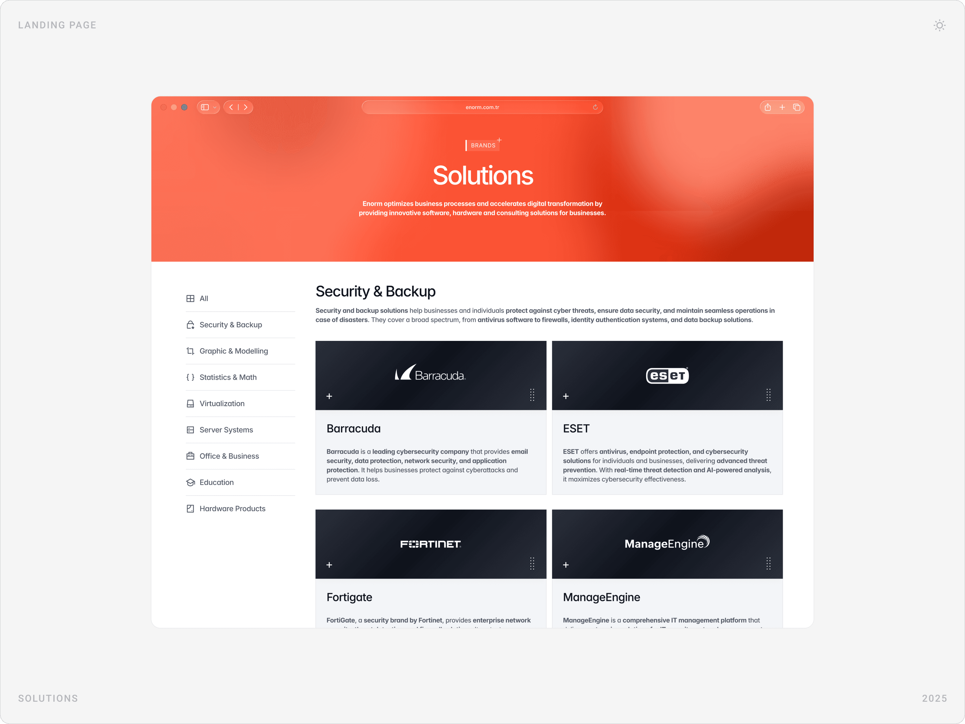 Professional Enterprise Solutions Category Page Design