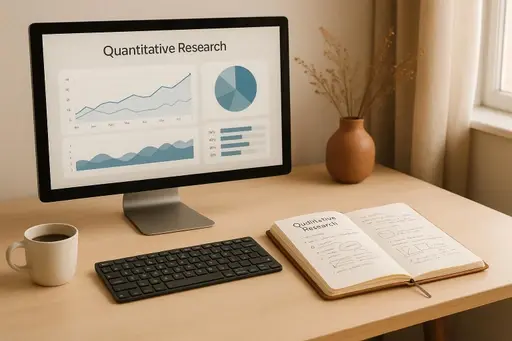 Stylized illustration of business professionals and a humanoid robot interacting with digital dashboards displaying analytics and profiles