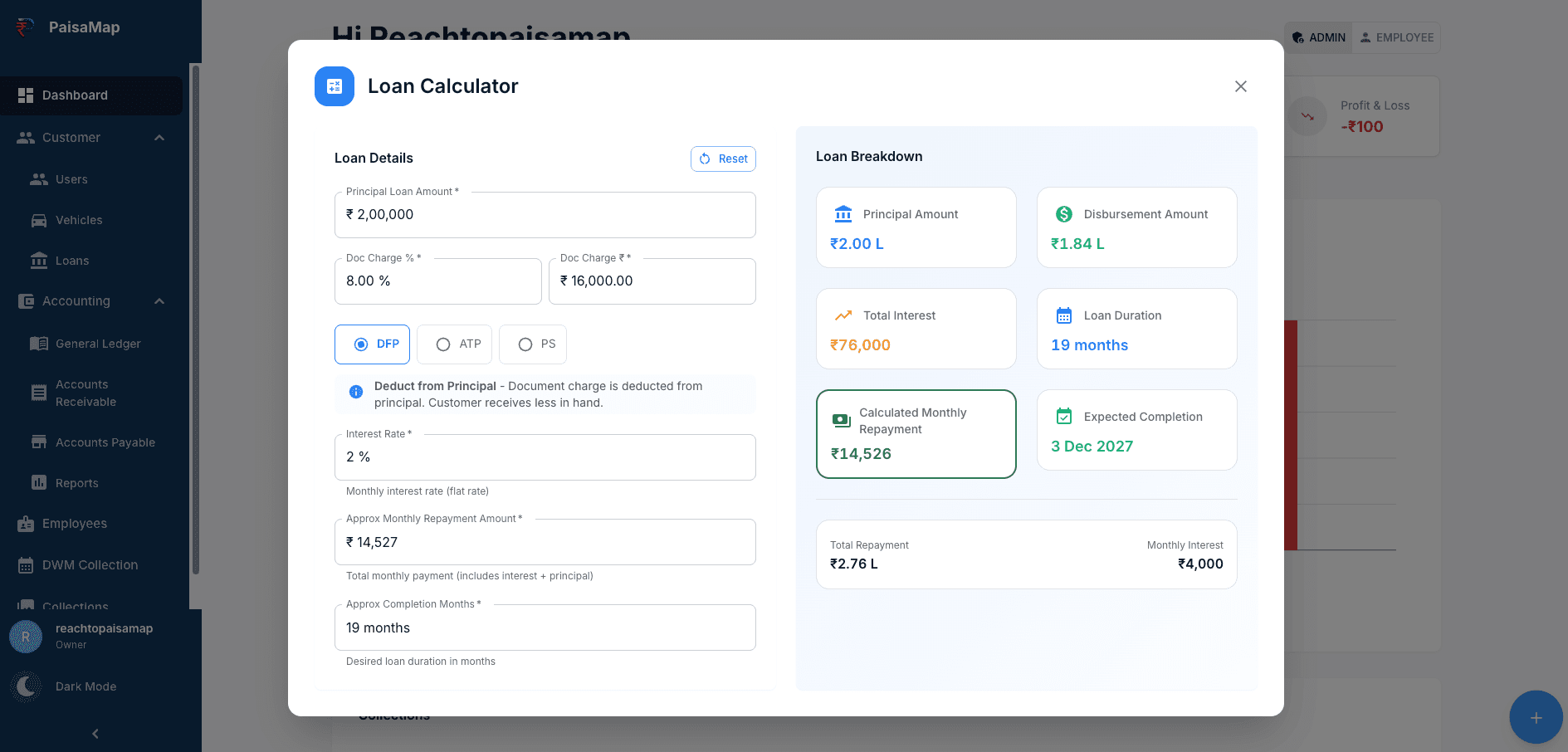 PaisaMap Dashboard UI Mockup