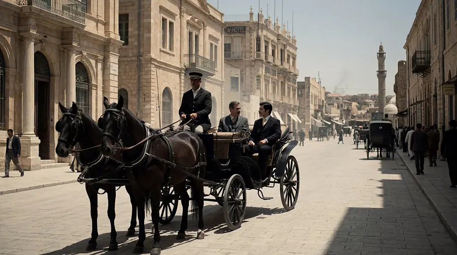 A horse-drawn carriage on a Jerusalem street in the morning