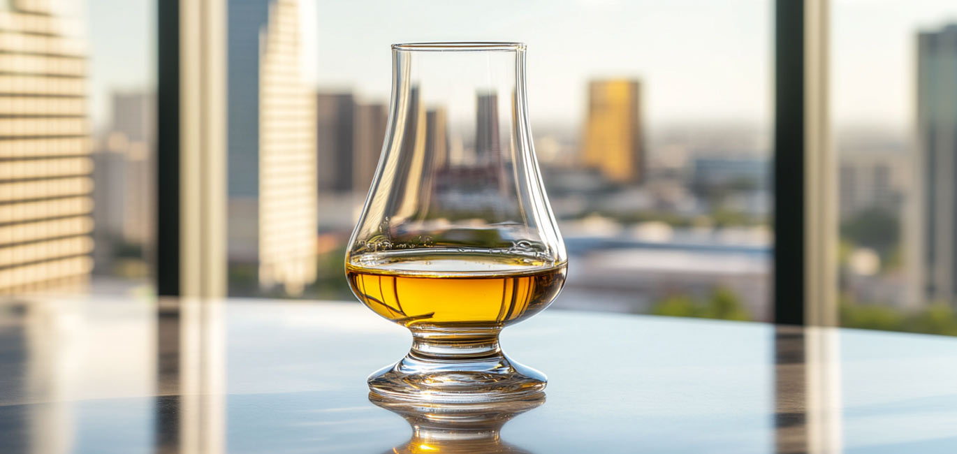 whiskey tasting in houston texas with the city skyline in the background