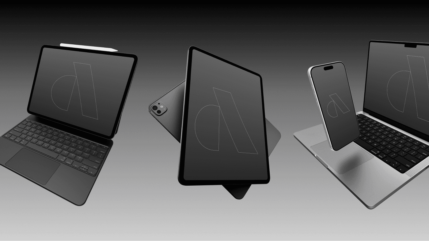 MacBook, iPad and iPhone mockups with perspective