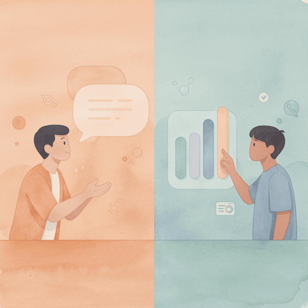 Split scene illustration contrasting traditional lengthy contracts versus quick validation testing