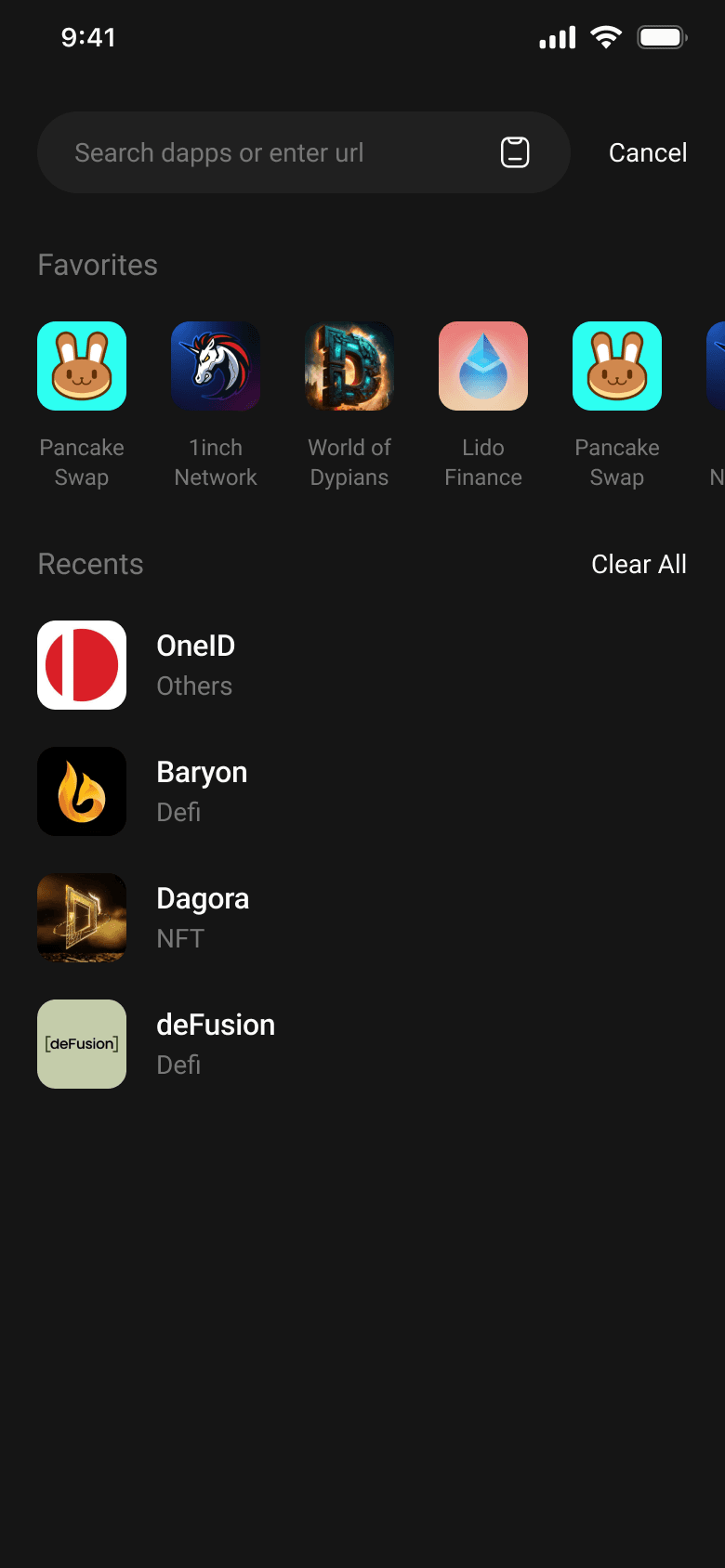 Search focus state — with Cancel