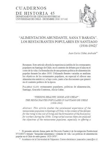 "Alimentación abundante, sana y barata". Los restaurantes populares en Santiago (1936-1942)