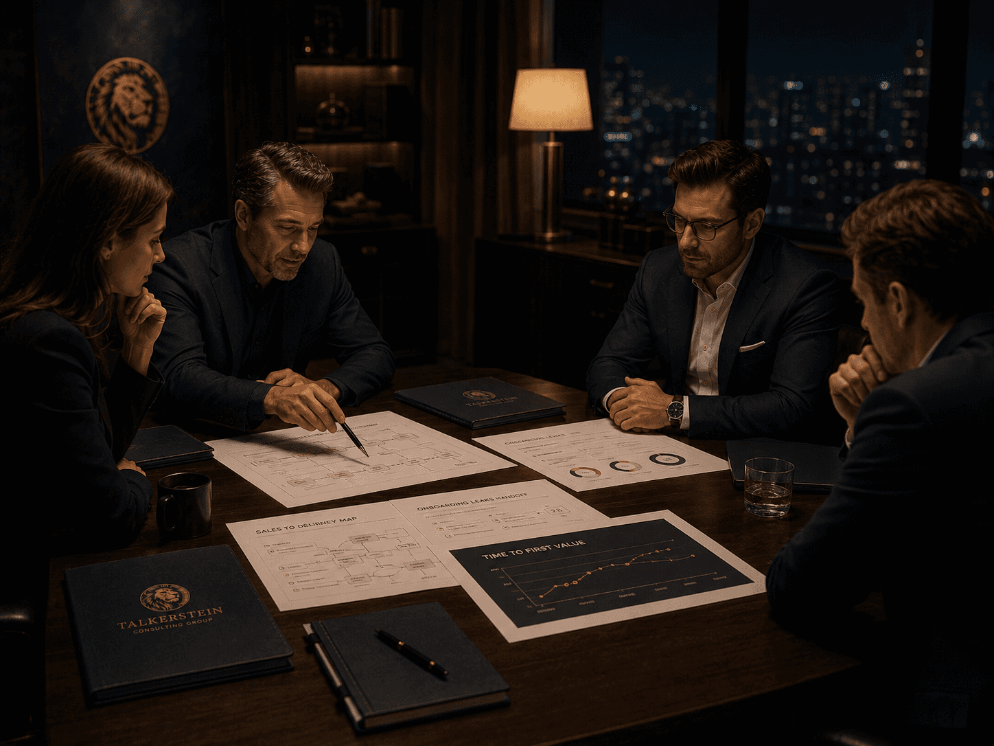 Consulting session reviewing onboarding workflows, sales-to-delivery handoffs, and client journey metrics to evaluate onboarding automation opportunities.