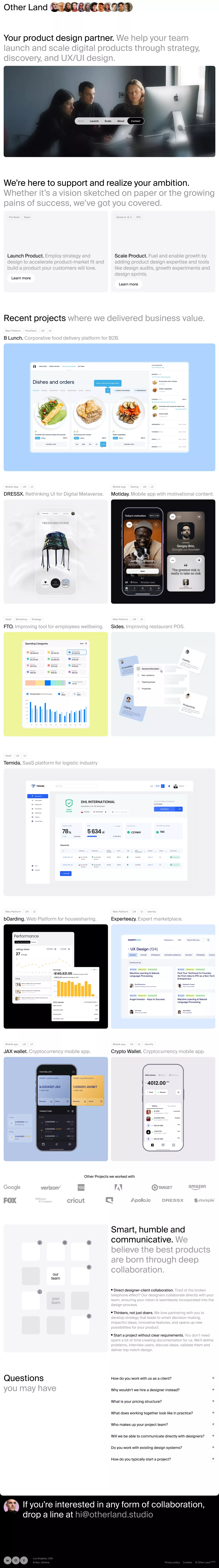 Other Land portfolio page screenshot showcasing Design and Tech design