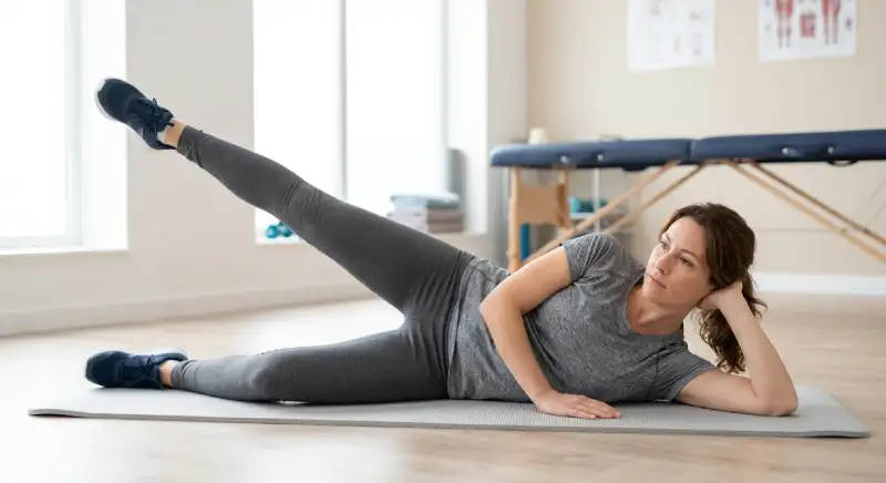 Side-lying hip abduction exercise used to reactivate the gluteus medius