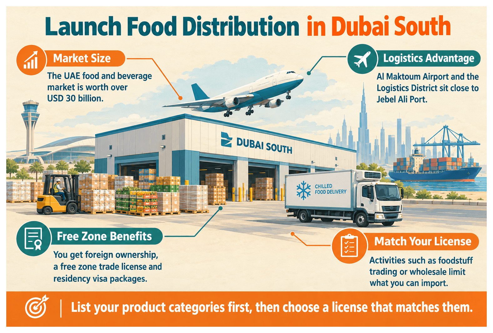 Infographic: Setting Up a Food and Beverage Distribution Business in Dubai South: License, Cost and Steps