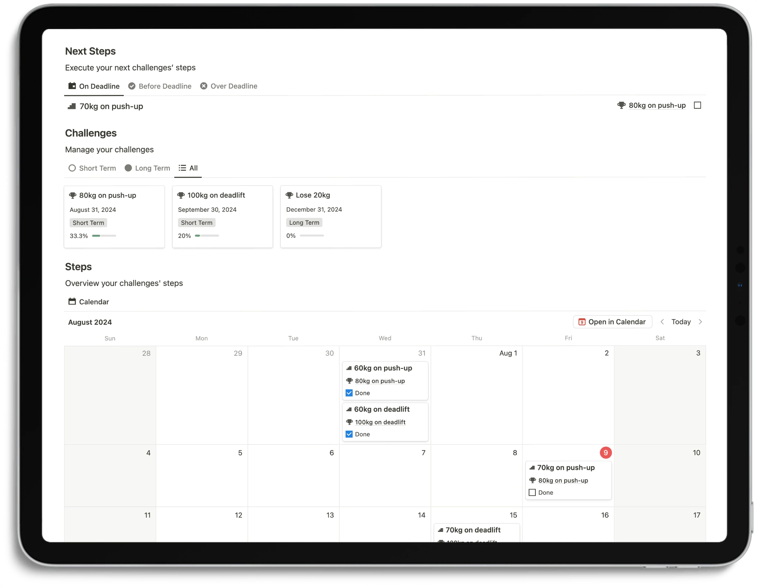 Notion Optimal Workout System - Challenge