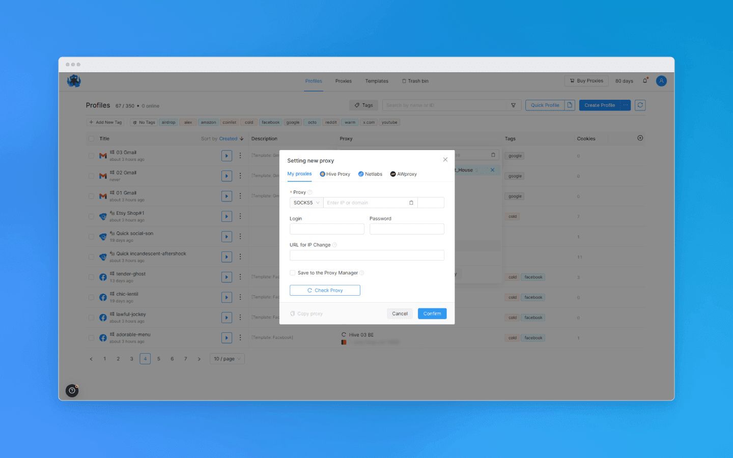 Connecting a proxy in Octo Browser