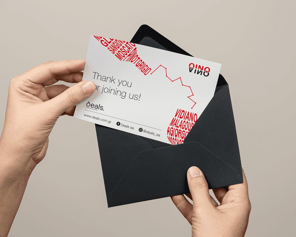 Printed OINO VINO invitation in envelope as part of the event communication system