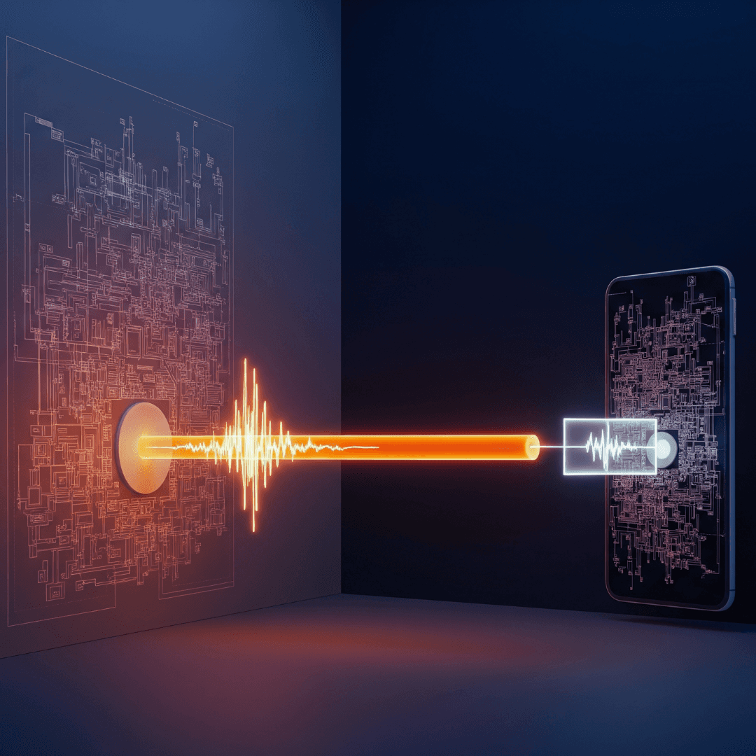 Abstract image displaying Volant orange bridge between mobile and desktop