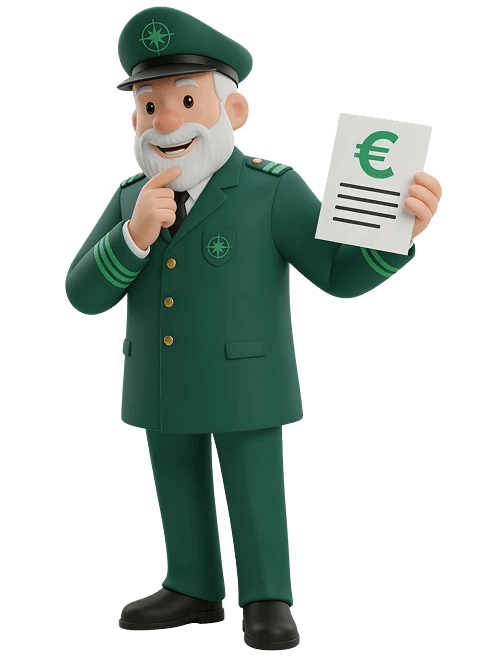 Maskottchen der Kredit Lotsen mit Dokument und Euro-Symbol als Sinnbild für Kreditvergleich, persönliche Beratung und passende Finanzierung in Deutschland.